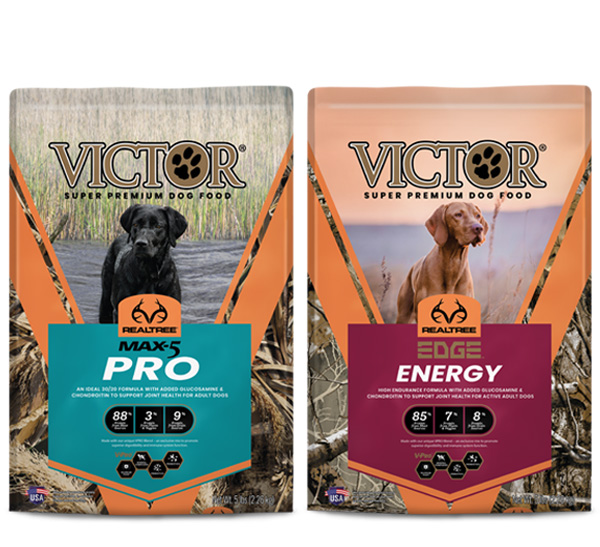 Group of three Victor Realtree dog food bags