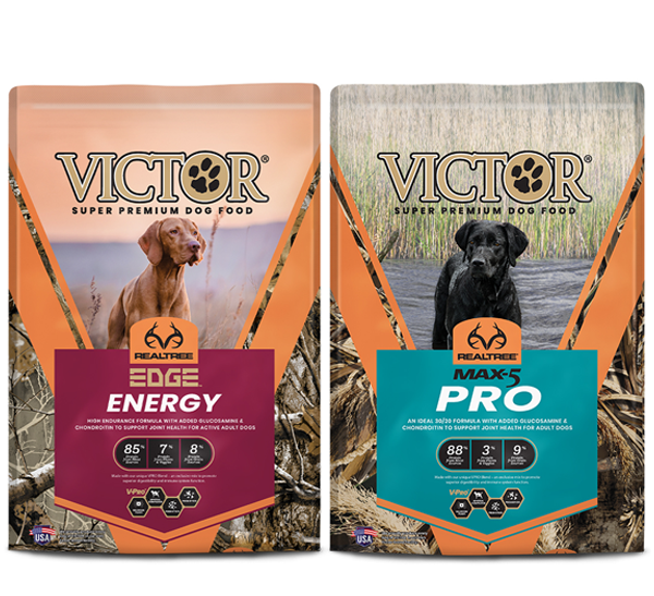 Group of three Victor Realtree dog food bags